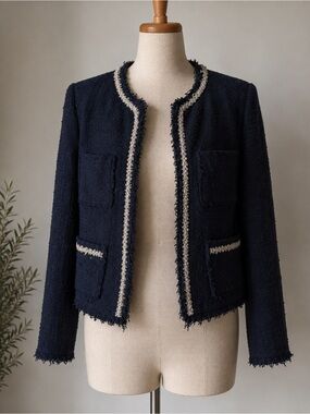 Tweed Navy Blue Zara Jacket- US XL